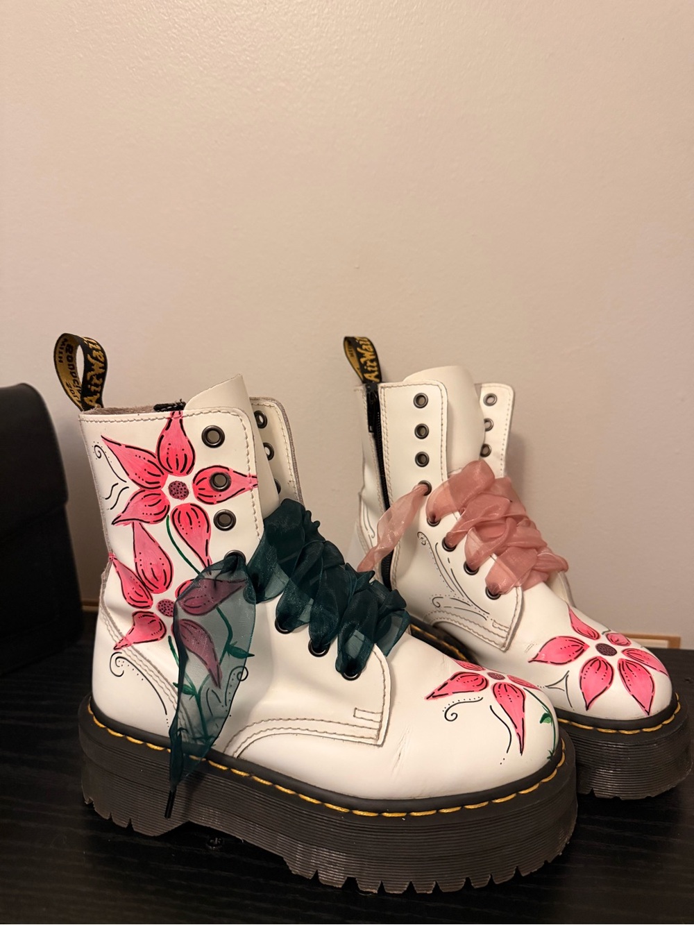 Custom Platform White Floral Dr. Martens Boots - Picture 3 of 4